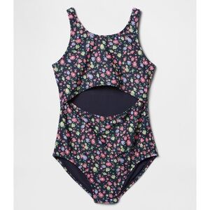 GAP Floral Kids Swim One Piece - Navy and Pink Flower Design